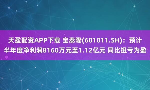 天盈配资APP下载 宝泰隆(601011.SH)：预计半年度净利润8160万元至1.12亿元 同比扭亏为盈